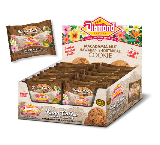 Macadamia Nut Hawaiian Shortbread Cookie, Kona Coffee Chocolate Chip (Case)