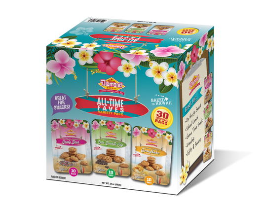 Hawaiian Cookies Variety Pack, All-Time Faves (30/0.8oz of Candy Bead, Dark Chocolate Chip and Cornflake!