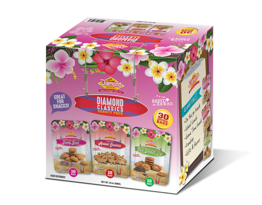 Hawaiian Cookies Variety Pack, Diamond Classics (30/0.8oz of Candy Bead, Original Animal Crackers and Cornflake!
